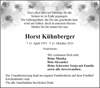 Traueranzeige von Horst Kühnberger von Frankenpost