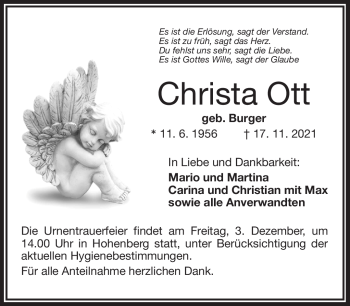 Traueranzeige von Christa Ott von Frankenpost