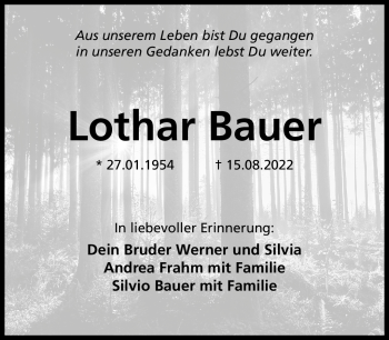 Traueranzeige von Lothar Bauer von Südthüringer Presse