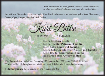 Traueranzeige von Kurt Bilke von Südthüringer Presse