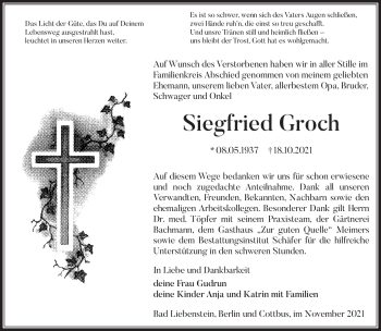 Traueranzeige von Siegfried Groch von Südthüringer Presse