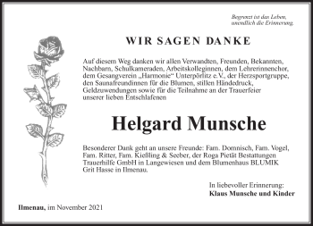 Traueranzeige von Helgard Munsche von Südthüringer Presse