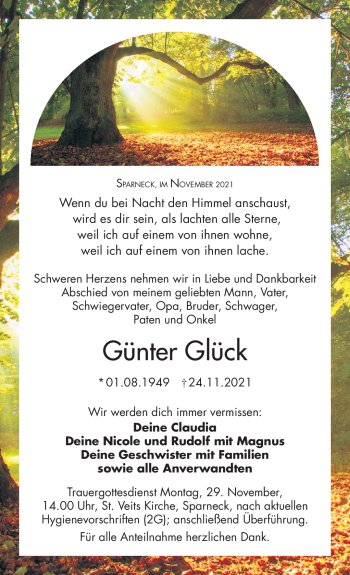 Traueranzeige von Günter Glück von Frankenpost