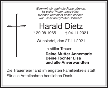 Traueranzeige von Harald Dietz von Frankenpost