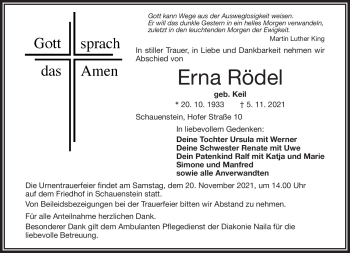 Traueranzeige von Erna Rödel von Frankenpost
