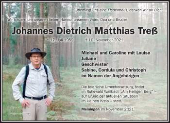 Traueranzeige von Johannes Treß von Südthüringer Presse