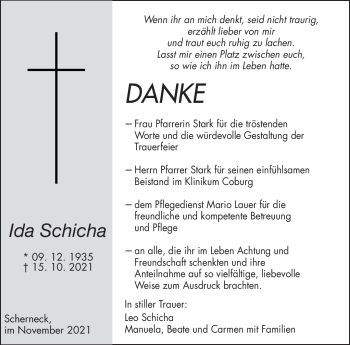 Traueranzeige von Ida Schicha von Neue Presse Coburg