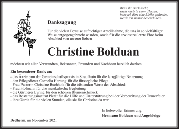 Traueranzeige von Christine Bolduan von Südthüringer Presse