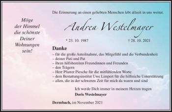Traueranzeige von Andrea Westelmayer von Südthüringer Presse