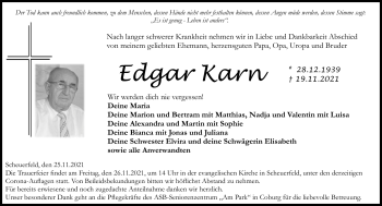 Traueranzeige von Edgar Karn von Neue Presse Coburg