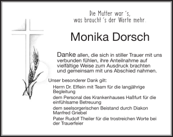 Traueranzeige von Monika Dorsch von Neue Presse Coburg