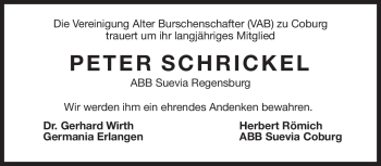 Traueranzeige von Peter Schrickel von Neue Presse Coburg