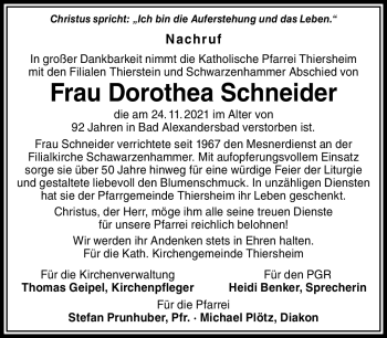 Traueranzeige von Dorothea Schneider von Frankenpost