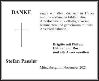 Traueranzeige von Stefan Paesler von Frankenpost
