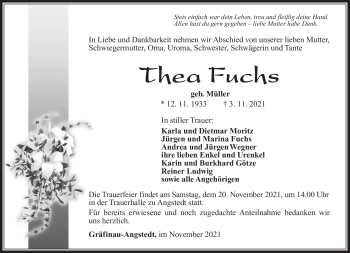Traueranzeige von Thea Fuchs von Südthüringer Presse