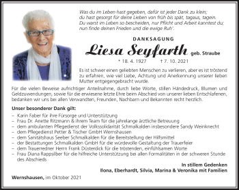 Traueranzeige von Liesa Seyfarth von Südthüringer Presse