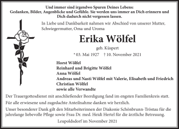 Traueranzeige von Erika Wölfel von Frankenpost
