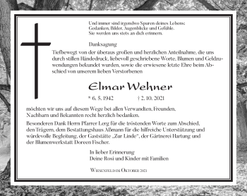Traueranzeige von Elmar Wehner von Südthüringer Presse