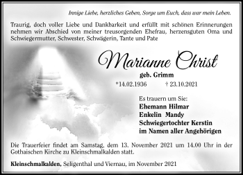 Traueranzeige von Marianne Christ von Südthüringer Presse