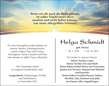 Traueranzeige von Helga Schmidt von Südthüringer Presse