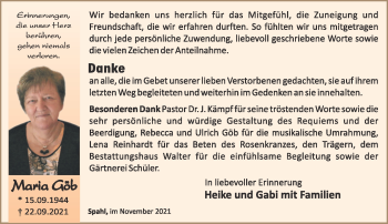 Traueranzeige von Maria Göb von Südthüringer Presse