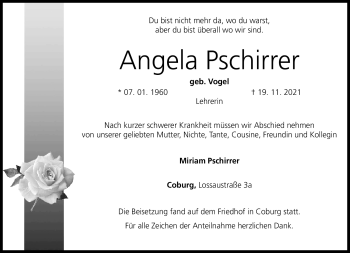 Traueranzeige von Angela Pschirrer von Neue Presse Coburg