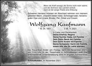 Traueranzeige von Wolfgang Kaufmann von Südthüringer Presse