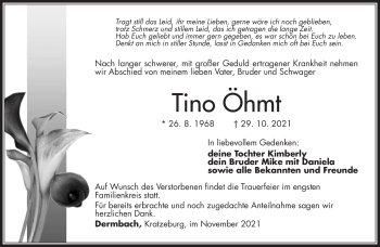 Traueranzeige von Tino Öhmt von Südthüringer Presse