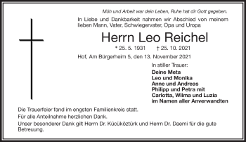 Traueranzeige von Leo Reichel von Frankenpost