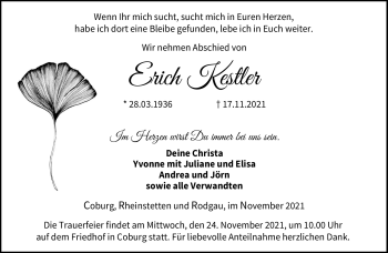 Traueranzeige von Erich Kestler von Neue Presse Coburg