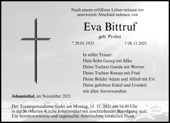 Traueranzeige von Eva Bittruf von Neue Presse Coburg