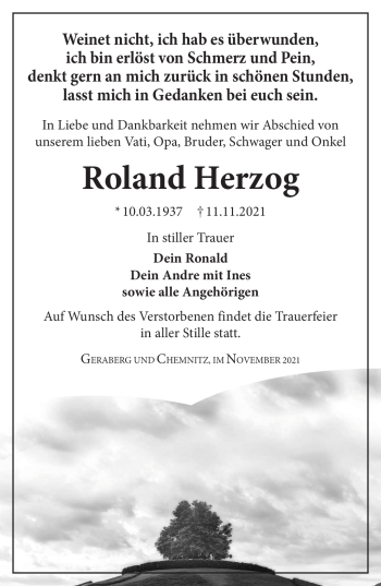 Traueranzeige von Roland Herzog von Südthüringer Presse