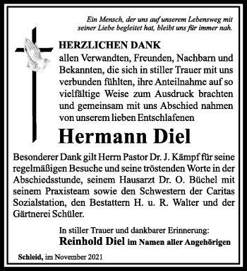 Traueranzeige von Hermann Diel von Südthüringer Presse