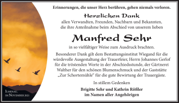 Traueranzeige von Manfred Sehr von Südthüringer Presse