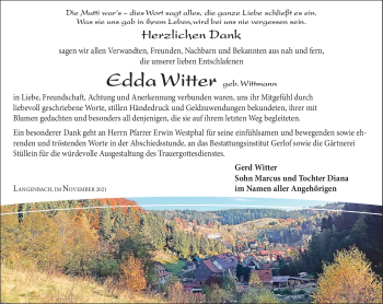 Traueranzeige von Edda Witter von Südthüringer Presse