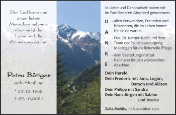 Traueranzeige von Petra Böttger von Südthüringer Presse