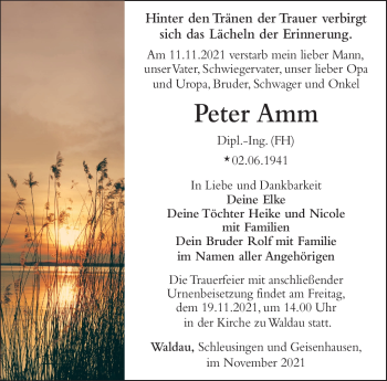 Traueranzeige von Peter Amm von Südthüringer Presse