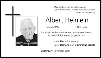 Traueranzeige von Albert Heinlein von Neue Presse Coburg