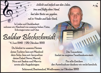 Traueranzeige von Baldur Blechschmidt von Südthüringer Presse