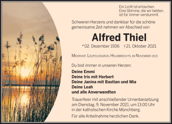Traueranzeige von Alfred Thiel von Frankenpost