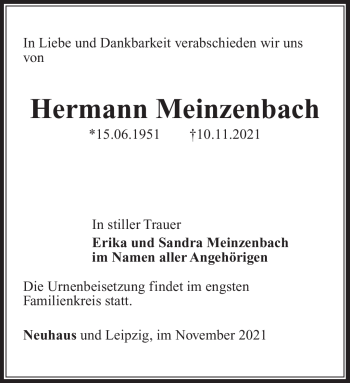 Traueranzeige von Hermann Meinzenbach von Südthüringer Presse