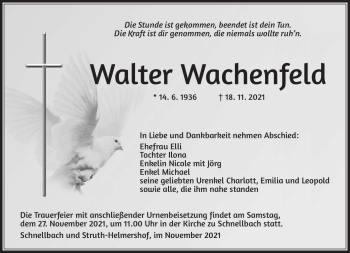 Traueranzeige von Walter Wachenfeld von Südthüringer Presse