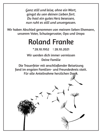 Traueranzeige von Roland Franke von Frankenpost