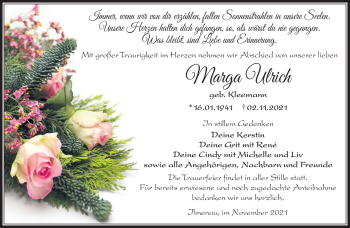 Traueranzeige von Marga Ulrich von Südthüringer Presse