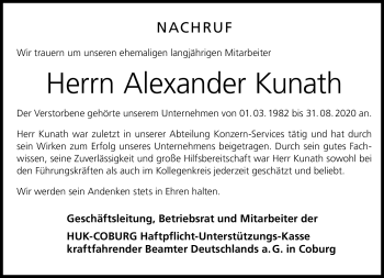 Traueranzeige von Alexander Kunath von Neue Presse Coburg