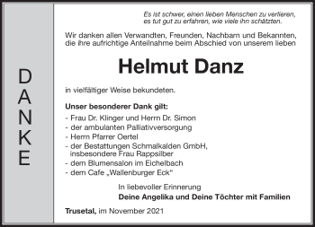 Traueranzeige von Helmut Danz von Südthüringer Presse