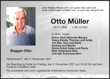 Traueranzeige von Otto Müller von Neue Presse Coburg