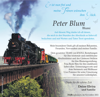 Traueranzeige von Peter Blum von Südthüringer Presse