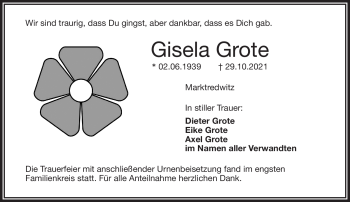 Traueranzeige von Gisela Grote von Frankenpost