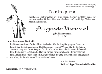 Traueranzeige von Auguste Wenzel von Südthüringer Presse